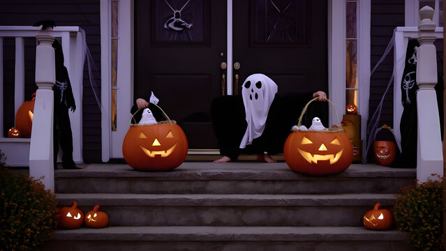 Unique and adorable Halloween concept background, Halloween wallpaper, Halloween costume, Halloween pumpkin, Jack-o'-lantern, ai generated
