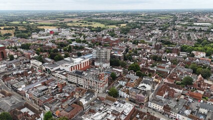 Obraz premium .High street Colchester City centre Essex UK drone aerial view