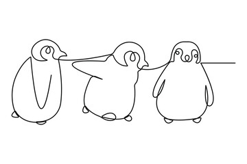 Penguin continuous one line art drawing of vector