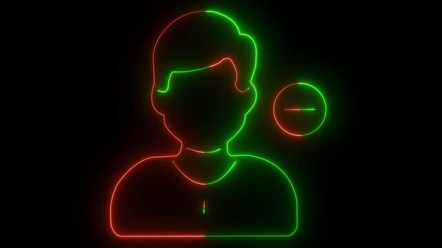 neon line glowing friend delete icon animation red orange color on dark night background.