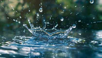 stunning capture of clear blue water splashing, showcasing the beauty and vitality of moving water droplets