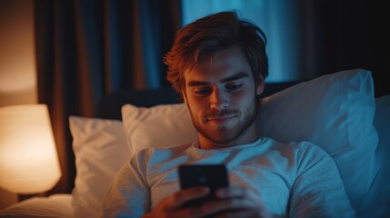 Man Browsing Phone at Night in Bed