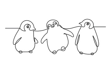 Penguin continuous one line art drawing of vector