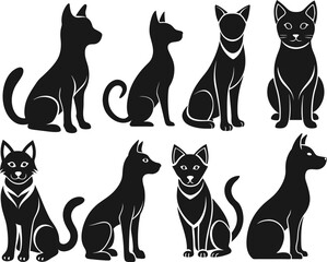 Vector hand drawn cat silhouette set illustration