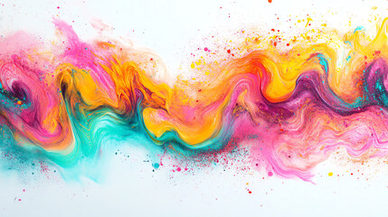 Fototapeta premium Abstract colorful paint swirls and splatters on white background.