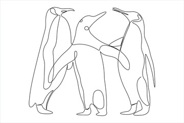 Penguin continuous one line art drawing of vector