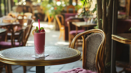 A romantic coffee shop with tables and chairs and delicious smoothies. Vintage style.