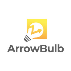 Simple electrical bulb with arrow symbol logo.