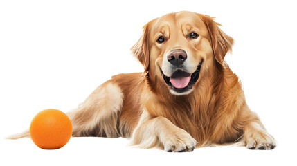 Happy golden retriever puppy playing with a ball