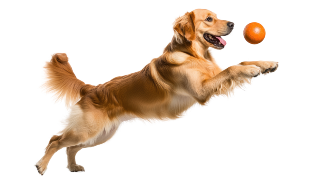 Happy golden retriever puppy playing with a ball