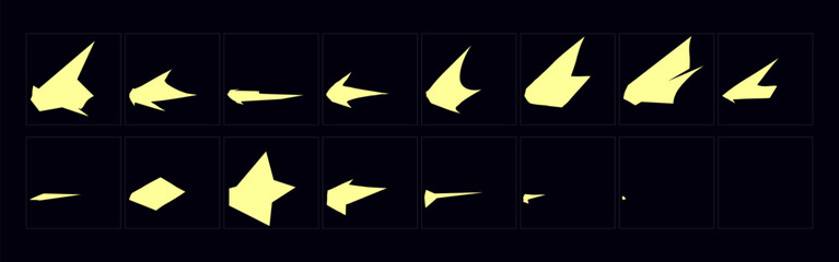 2d animate gun flash FX animation.  Cartoon muzzle flash fire animation sprites sheet frame.