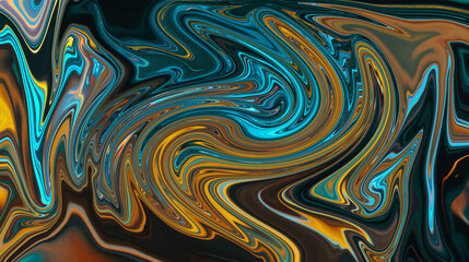 Blue and gold abstract background. Liquid dynamic gradient waves. Fluid marble texture.