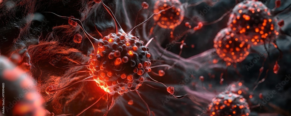 Poster detailed close-up image of cells showcasing intricate structures and vibrant colors, ideal for educa