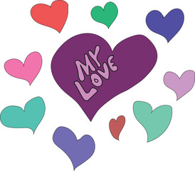 hand drawn hearts and hand written word "my love"