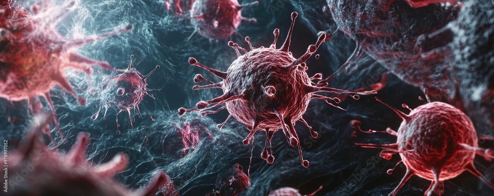 Aufkleber microscopic view of viruses showcasing intricate structures and details, ideal for scientific and me