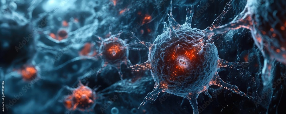 Aufkleber intricate close-up of scientific cells with vibrant details, showcasing the complexity of life at th