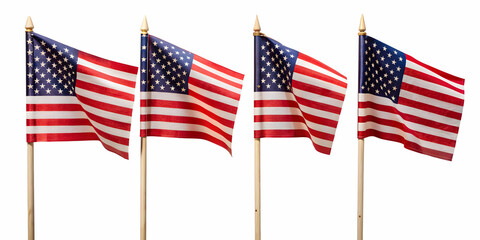 Four American flags collage on white background for USA Independence Day celebration, American