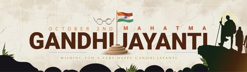 Creative Banner,poster illustration of gandhi jayanti with indian background.
