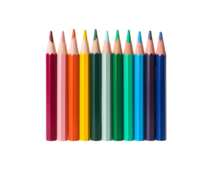 A row of sharpened colored pencils is ideal for educational materials, school supplies, stationary, art projects, coloring books, and creative designs. Generative AI