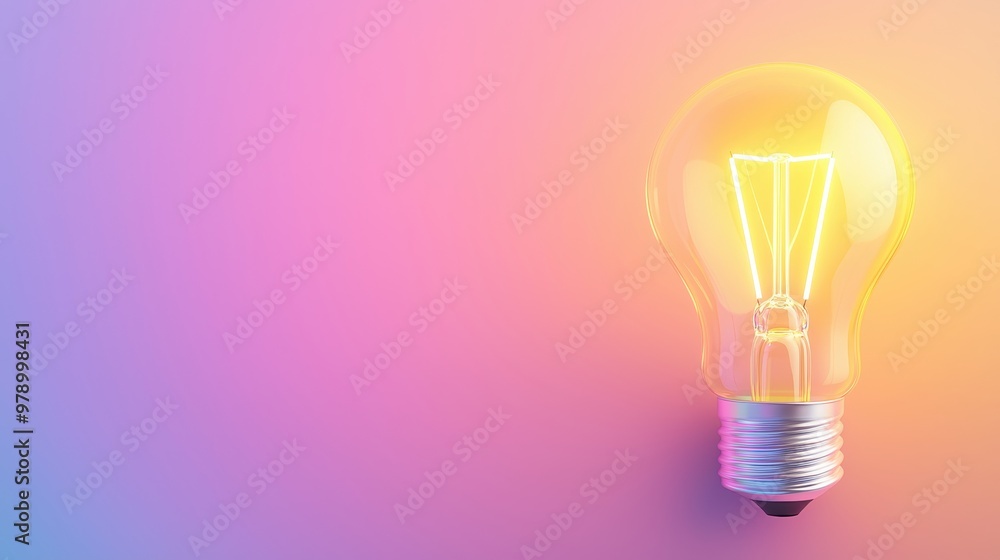 Poster glowing light bulb on colorful gradient background