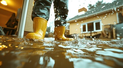 Yellow Rain Boots in Flooded Home