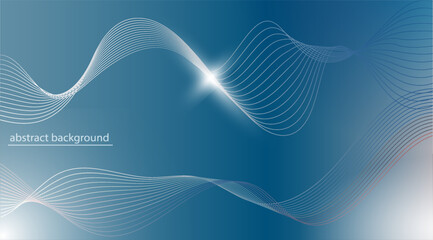 Abstract background featuring white wave lines on a blue gradient backdrop. The flowing lines create a dynamic and soothing visual effect. Concept of modern design. Vector illustration