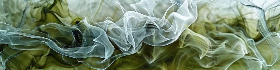 Obraz premium An intricate smoke abstract background showcasing overlapping layers of olive green and silver vapor, creating a mystical and vibrant aesthetic.