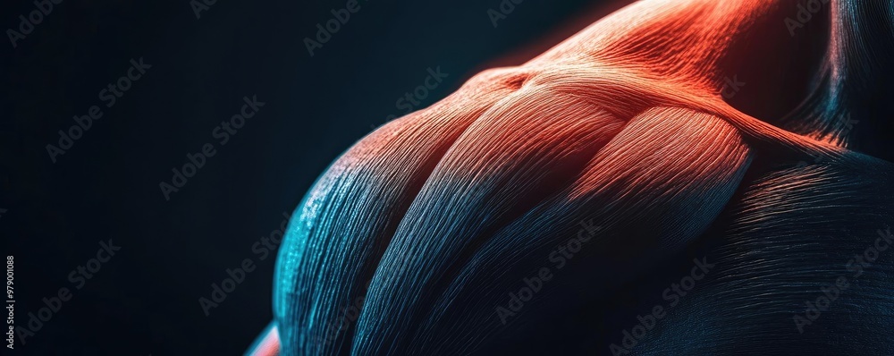 Poster close-up view of a muscular structure showcasing vibrant colors and intricate details, ideal for fit