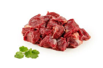 Meat pieces, fresh, raw meat on a white background, isolated