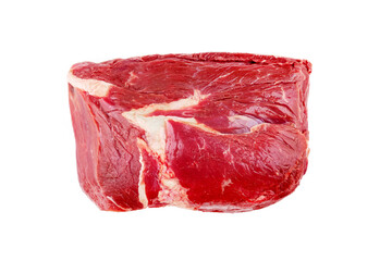 Piece of meat, meat pulp, raw meat, top view on a white background, isolated