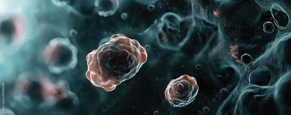 Poster close-up view of microscopic cells, showcasing intricate details and vibrant colors, ideal for scien