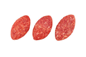 Minced meat cutlets, fresh minced meat, beef, raw cutlets, on a white background, isolated