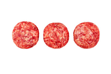 Minced meat cutlets, fresh minced meat, beef, raw cutlets, on a white background, isolated
