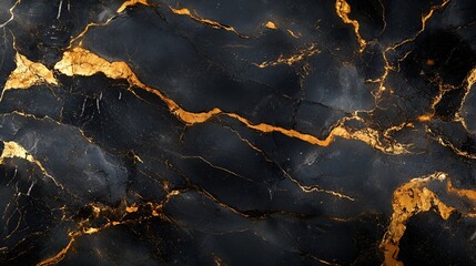 Fototapeta premium Glossy black marble surface with bold gold veins for a dramatic effect