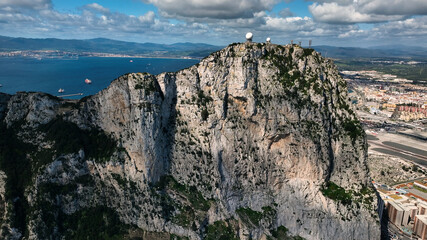 Aerial view of the rock of Gibraltar with the ocean and airport, Gibraltar.