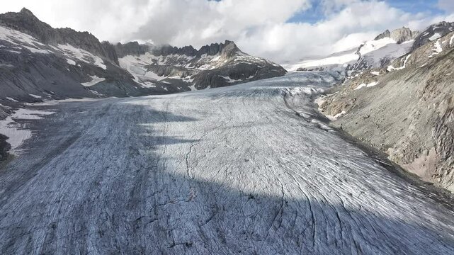 Aerial - Rhonegletscher glacier at Furkapass, Switzerland