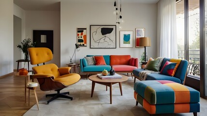 mid century scandinavian interior design of modern living room 