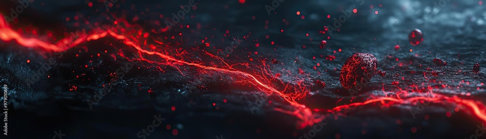 Aufkleber a mesmerizing abstract image featuring vibrant red lightning against a dark backdrop, evoking energy