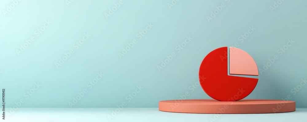 Poster vibrant red pie chart on a minimalist background, ideal for financial presentations or data analysis