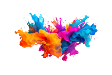 Colorful paint splatters on a white background are suitable for artistic projects, backgrounds, printing materials, social media posts, and graphic designs. Generative AI