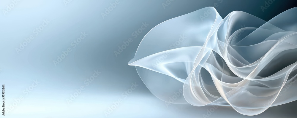 Poster an abstract representation of fluid movement, featuring soft waves and gradients in calming blue ton