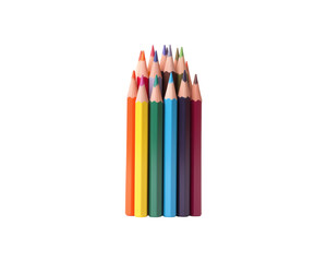 A row of sharpened colored pencils is ideal for educational materials, school supplies, stationary, art projects, coloring books, and creative designs. Generative AI