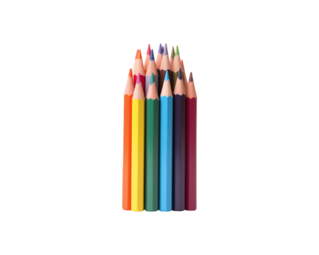 A row of sharpened colored pencils is ideal for educational materials, school supplies, stationary, art projects, coloring books, and creative designs. Generative AI