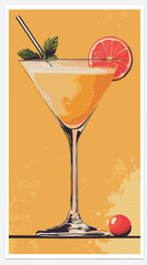 Vintage wall art of a cocktail in a glass a stylish retro vector illustration in a hand painted style