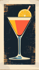Vintage wall art of a cocktail in a glass a stylish retro vector illustration in a hand painted style