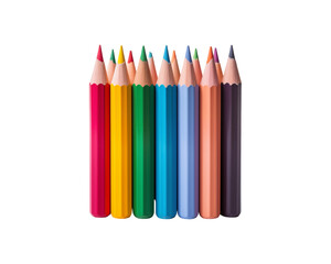 Fototapeta premium A row of sharpened colored pencils is ideal for educational materials, school supplies, stationary, art projects, coloring books, and creative designs. Generative AI