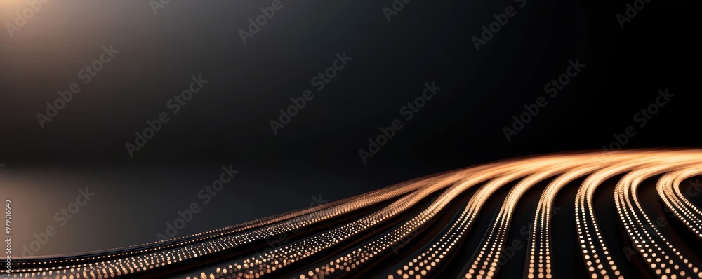 Poster a captivating abstract image featuring glowing lines flowing across a dark background, evoking depth
