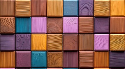 Obraz premium Colorful wooden blocks arranged in a grid pattern.