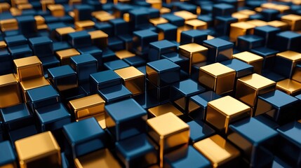 Obraz premium Abstract background of blue and gold cubes.