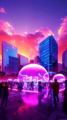 Obraz premium Futuristic New Year's Celebration in 2025: Interactive Installations, Electronic Dance